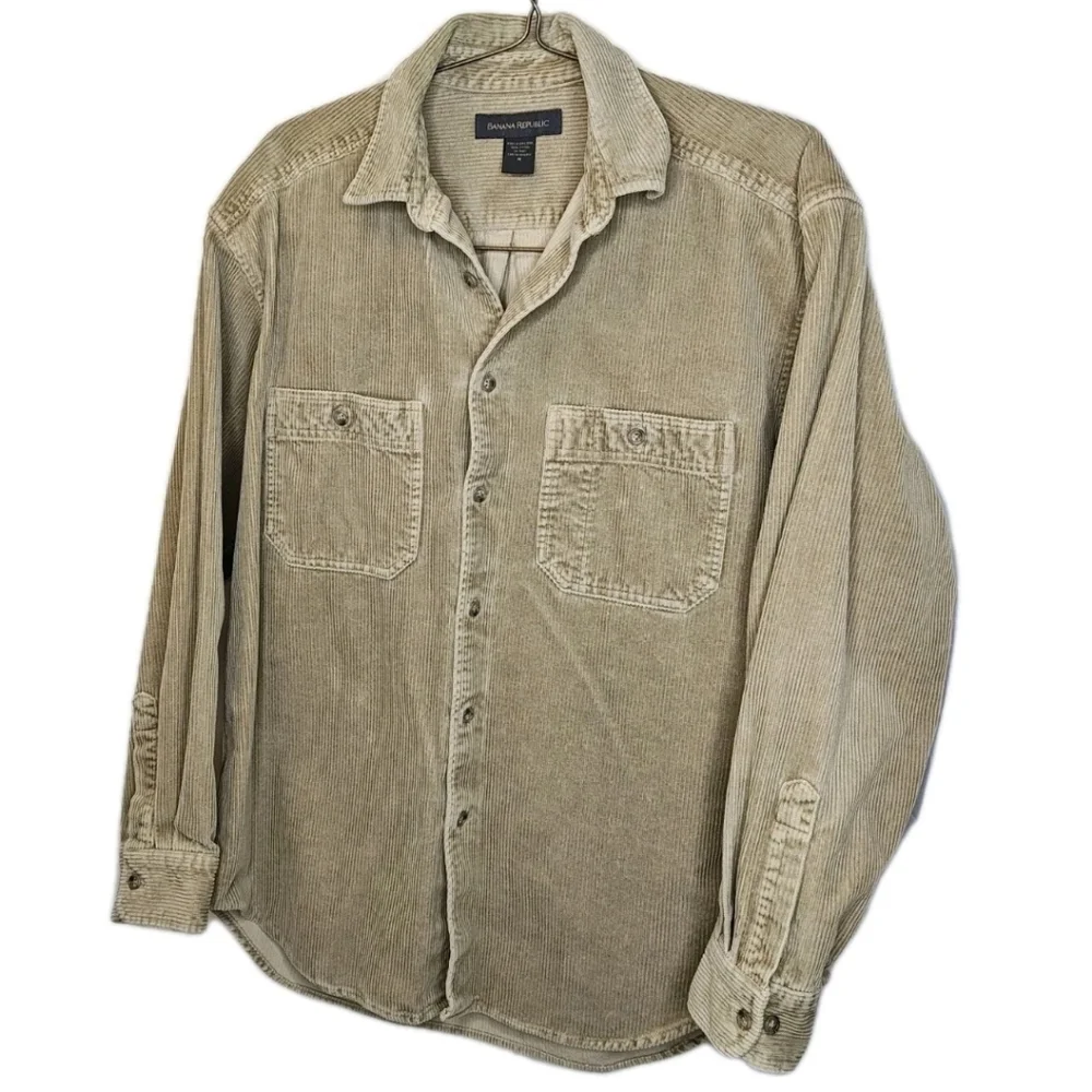 VTG 80s Banana Republic Safari Chore Work Field Corduroy Shirt Med Brown Tan